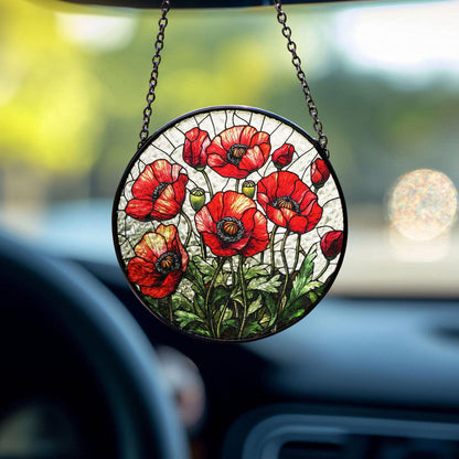 Poppy Flowers Suncatcher, Stained Glass Plant Home Decor, Unique Botanical Art Window Hanging, Artistic Poppy, Memory Day, Nana's Blessings