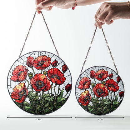 Poppy Flowers Suncatcher, Stained Glass Plant Home Decor, Unique Botanical Art Window Hanging, Artistic Poppy, Memory Day, Nana's Blessings