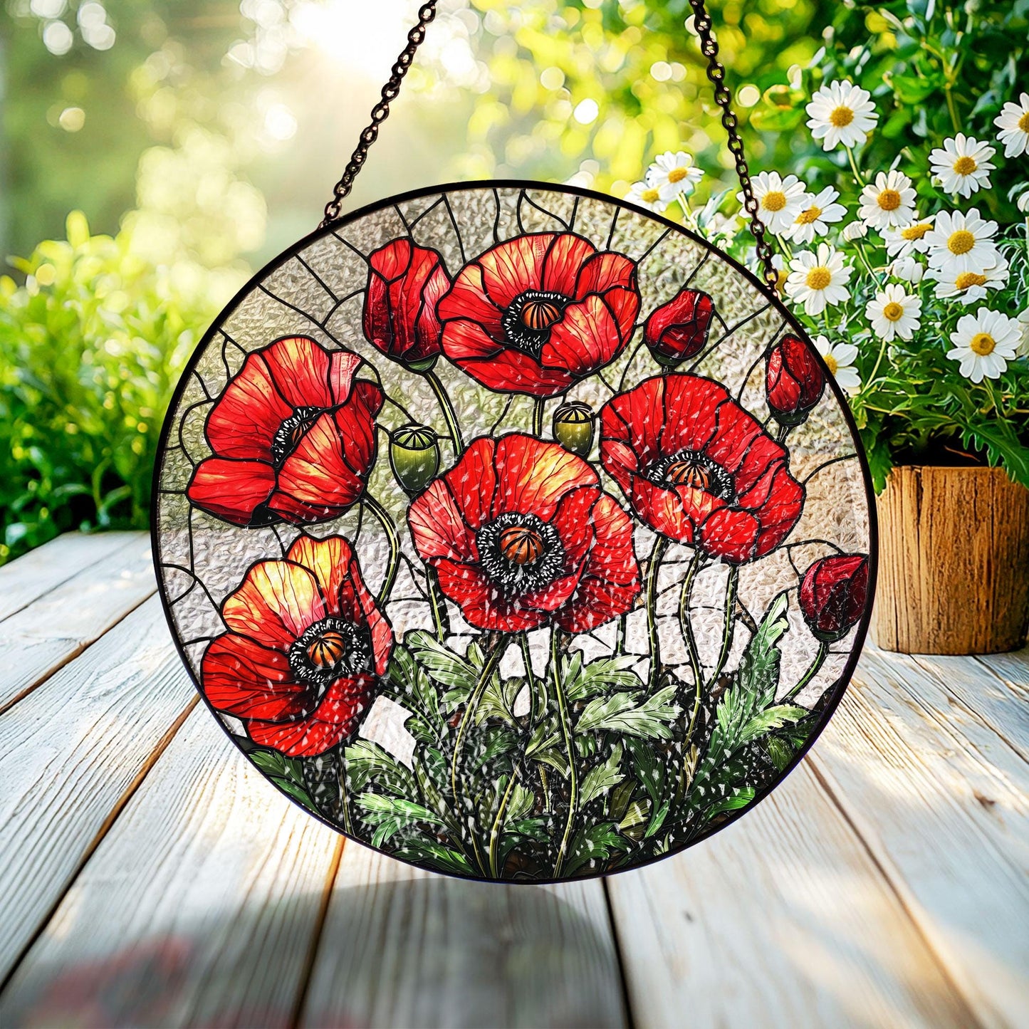 Poppy Flowers Suncatcher, Stained Glass Plant Home Decor, Unique Botanical Art Window Hanging, Artistic Poppy, Memory Day, Nana's Blessings