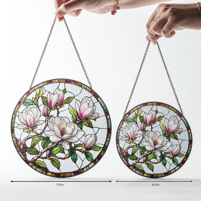 Magnolia Flower Stained Glass Suncatcher, Elegant Pink Bloom Window Art, Magnolia Flower Suncatcher, Floral Decor for Women, Mom Gift