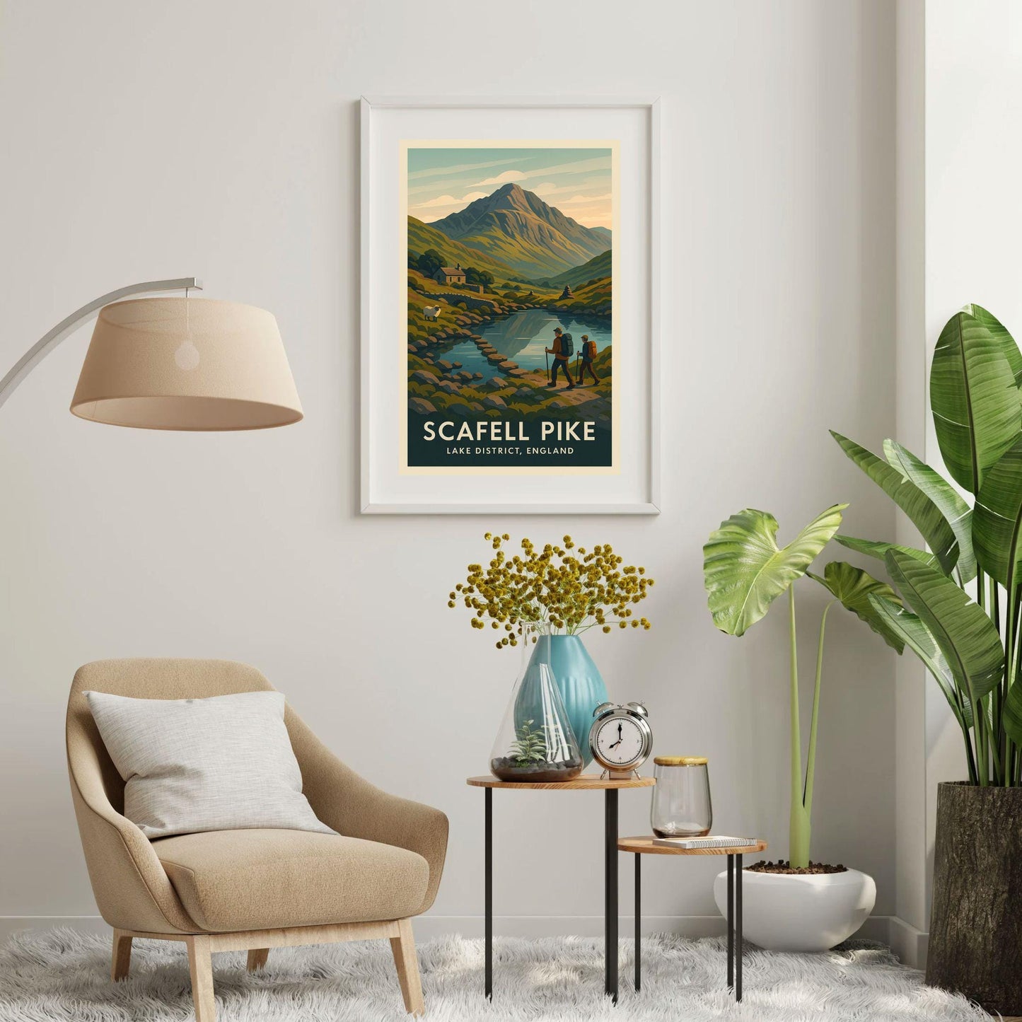 Scafell Pike The Lake District Keswick Poster Artwork, Three Peaks Challenge Mountain Climbing Print, Home Décor Gift for Wedding & Birthday