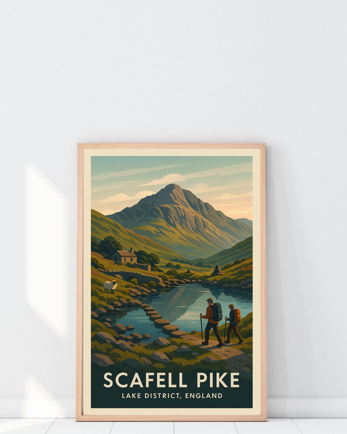 Scafell Pike The Lake District Keswick Poster Artwork, Three Peaks Challenge Mountain Climbing Print, Home Décor Gift for Wedding & Birthday
