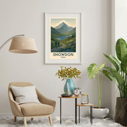 Snowdon Poster Wall Art, Snowdonia Mountain Climbing Print, Home Décor Gift for Wedding & Birthday, Three Peaks Challenge North Wales Poster
