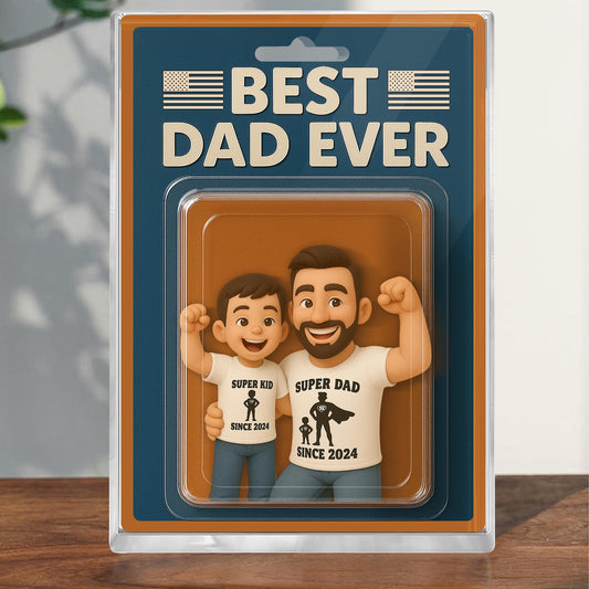 Custom Photo Dad And Kids Action Figure Acrylic Block, Personalized Father's Day Gift For Dad, Best Dad Ever Block Plaque, Gift For Husband