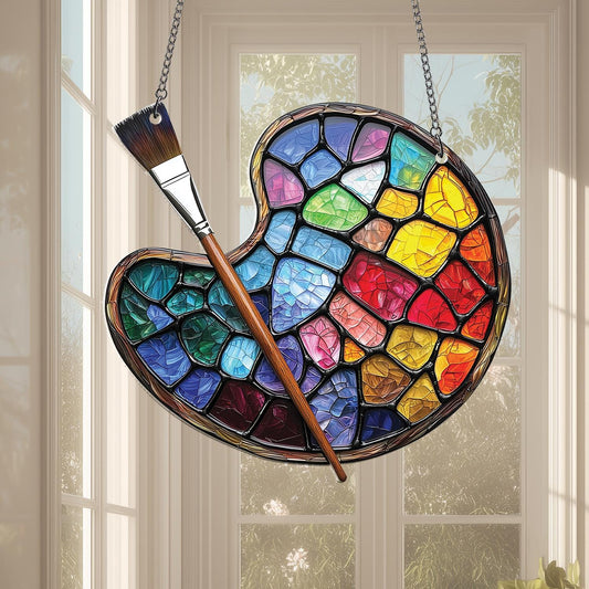 Paint Palette Acrylic Window Hanging, Colorful Artist Palette Ornament, Rainbow Gemstone Wall Art, Painting Decor, Teacher Gift, Mom Gift