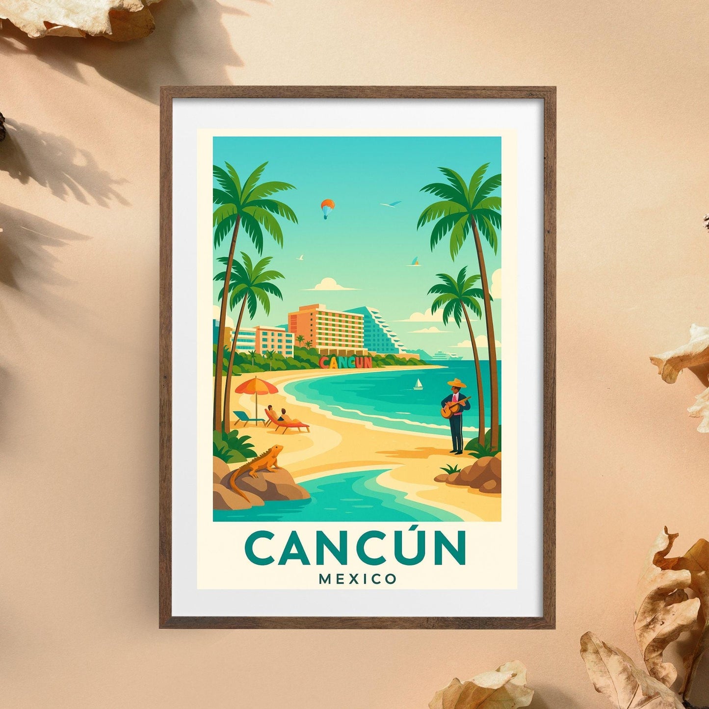 Cancun Travel Wall Art, Vibrant Skyline Poster, Travel Print Decor, Birthday & Wedding Gift for Home, Modern Mexico Art, Cancun Vacations