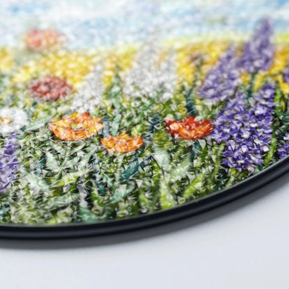 Sunlit Meadow Wildflower Landscape Round Stained Glass Suncatcher Window Hanging Gift for Mom Birthday