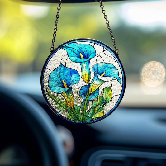 Blue Calla Lily Flower Suncatcher, Calla Lilies Stained Glass Suncatcher, Birthday Gift for Mom Mother Grandmother, Calla Lily Lover Decor