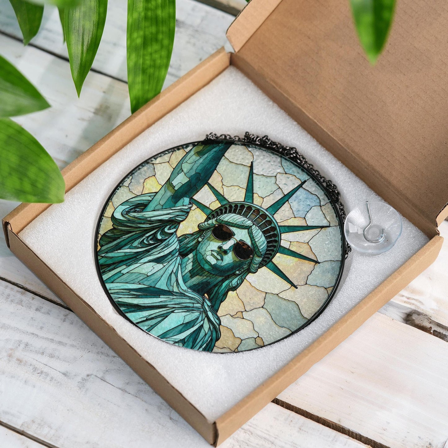 Statue of Liberty glass art window suncatcher radiant light ornament Independence Day patriotic gift for friends family
