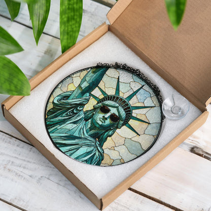 Statue of Liberty glass art window suncatcher radiant light ornament Independence Day patriotic gift for friends family