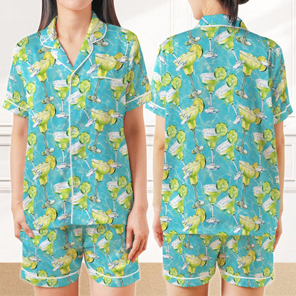 Funny Margarita Cocktail Pajamas Set, Drinking Pajama Sleepwear Short Sleeve Pajama Set, Margarita Lover Home Wear Set, Summer Party Gift