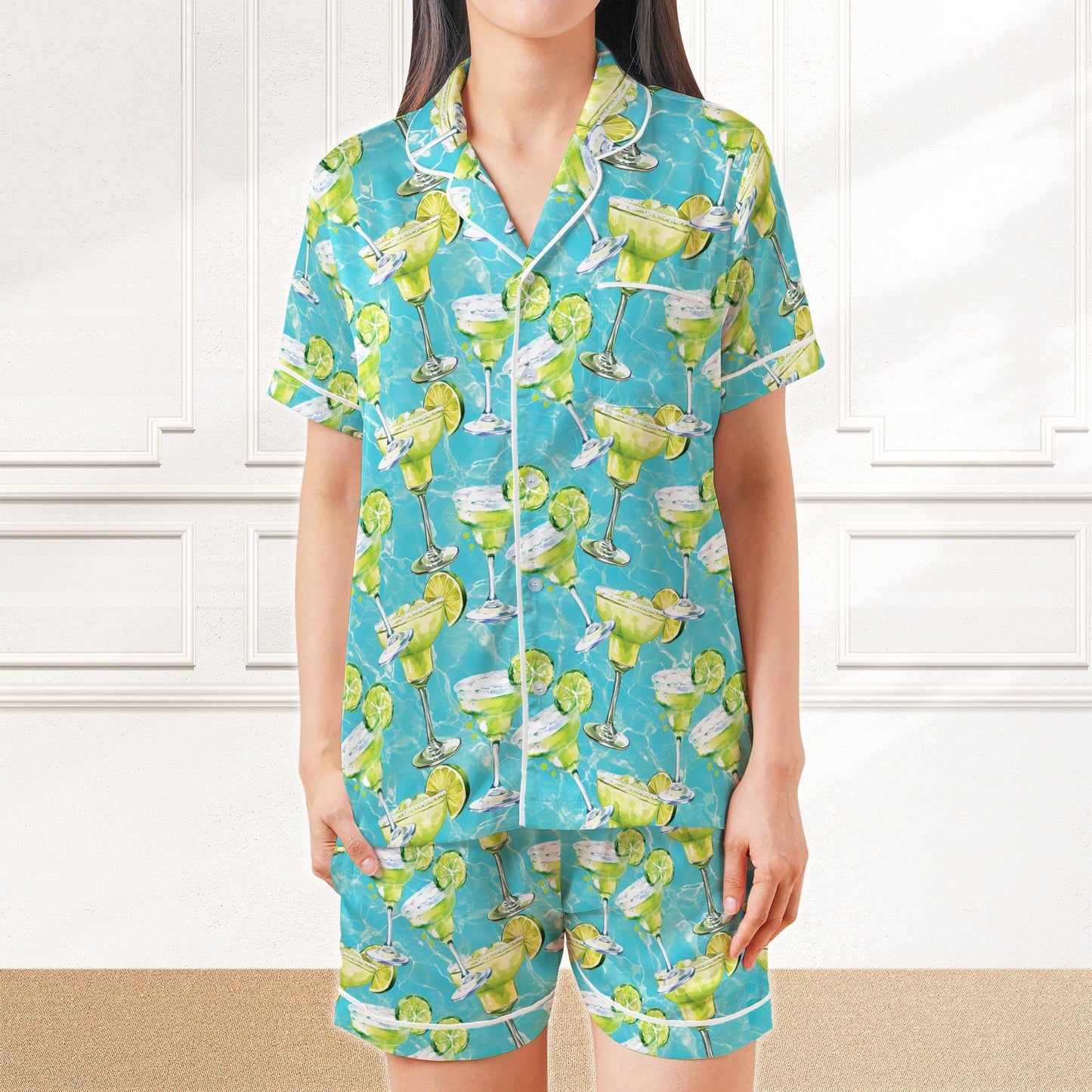 Funny Margarita Cocktail Pajamas Set, Drinking Pajama Sleepwear Short Sleeve Pajama Set, Margarita Lover Home Wear Set, Summer Party Gift