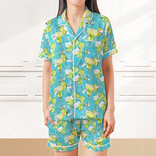 Funny Margarita Cocktail Pajamas Set, Drinking Pajama Sleepwear Short Sleeve Pajama Set, Margarita Lover Home Wear Set, Summer Party Gift