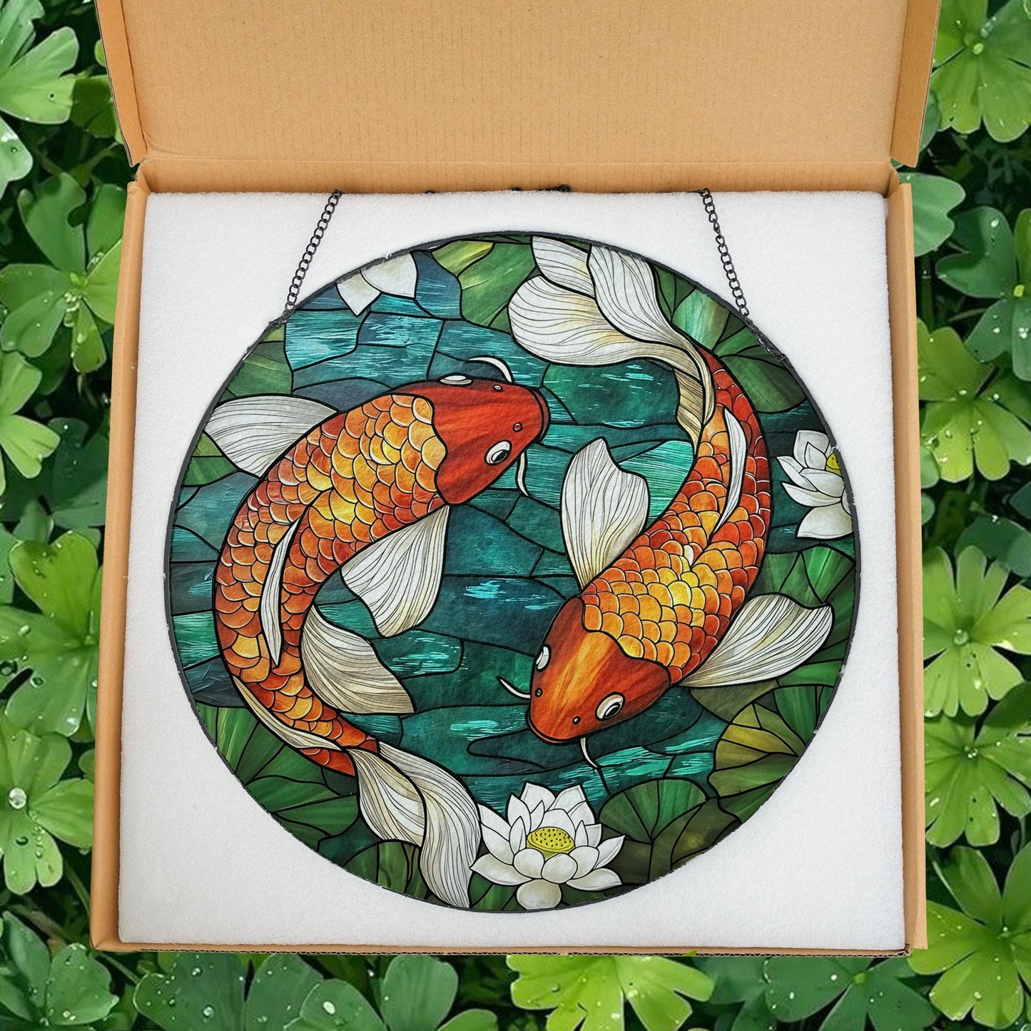 Koi Fish Stained Glass Suncatcher, Koi Fish Glass Window Hanging, Koi Fish Art Decor, Japanese Koi Fish Glass Ornament, Gift For Gardener
