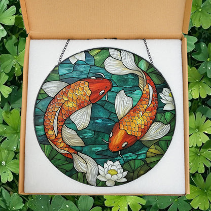 Koi Fish Stained Glass Suncatcher, Koi Fish Glass Window Hanging, Koi Fish Art Decor, Japanese Koi Fish Glass Ornament, Gift For Gardener