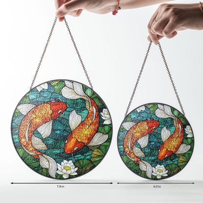 Koi Fish Stained Glass Suncatcher, Koi Fish Glass Window Hanging, Koi Fish Art Decor, Japanese Koi Fish Glass Ornament, Gift For Gardener