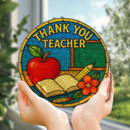 Thank You Teacher Glass Suncatcher, Teacher Appreciation Suncatcher, Thank You Gift for Teacher, Floral Glass Hanging, End of Year Gift