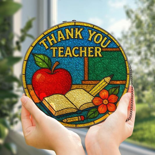 Thank You Teacher Glass Suncatcher, Teacher Appreciation Suncatcher, Thank You Gift for Teacher, Floral Glass Hanging, End of Year Gift