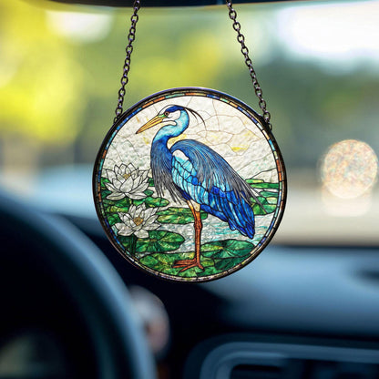 Blue Heron Stained Glass Suncatcher, Birds Lover Gift, Peaceful Art Window Hanging Decor, Bird Glass Suncatcher, Blue Heron Lovers Presents