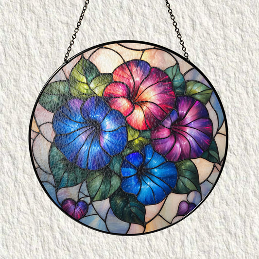 Glory Morning Stained Glass Suncatcher, Glory Morning Window Hanging Decor, Glory Flowers Suncatcher, Flower Suncatcher, Gift For Grandma