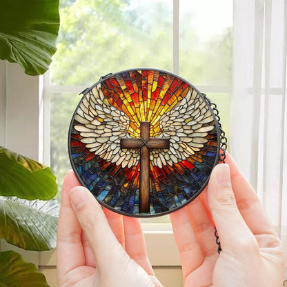 Cross Glass Suncatcher, Catholic Stained Glass Decor, Religious Gift, Gift for Grandma, Christian Glass Suncatcher, Faith Cross Home Decor