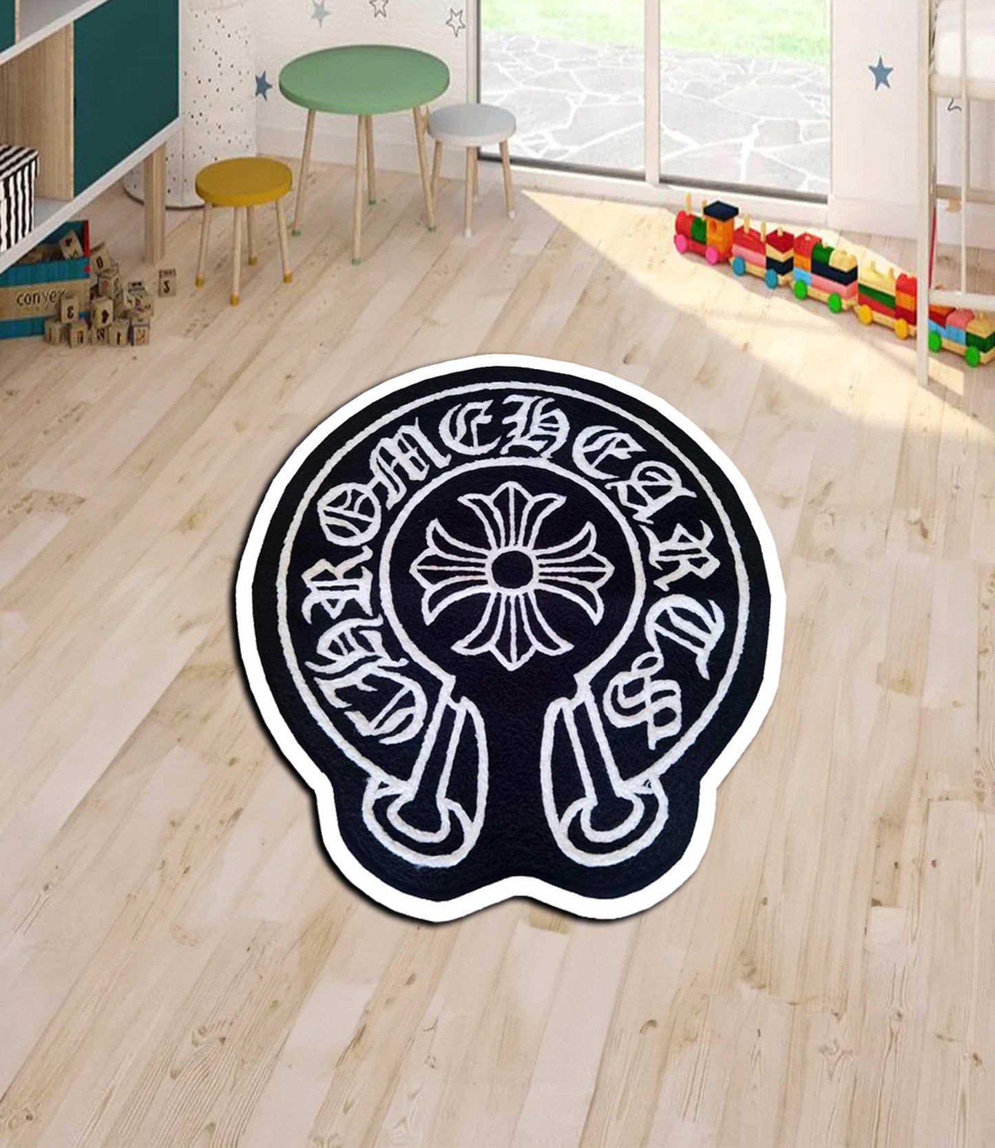chrome heart inspired rug, chrome heart rug,chrome heart round rug,cross rug, gothic cross,chrome gothic style Y2K, chrome cross, custom rug