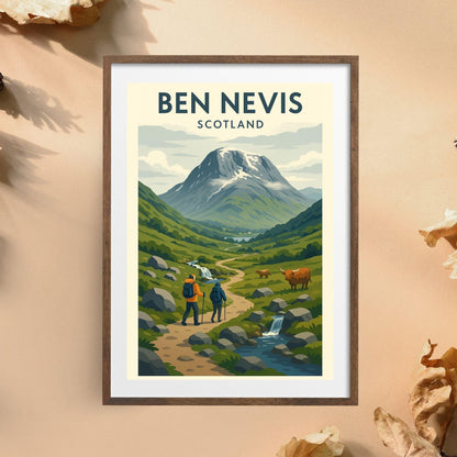 Ben Nevis Scotland Poster Wall Art, Mountain Climbing Print, Home Décor Gift for Wedding & Birthday, Three Peaks Challenge Scotland Poster