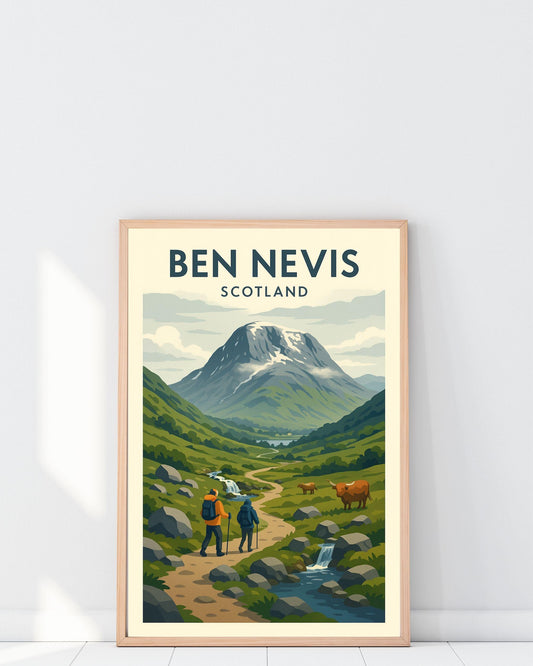 Ben Nevis Scotland Poster Wall Art, Mountain Climbing Print, Home Décor Gift for Wedding & Birthday, Three Peaks Challenge Scotland Poster