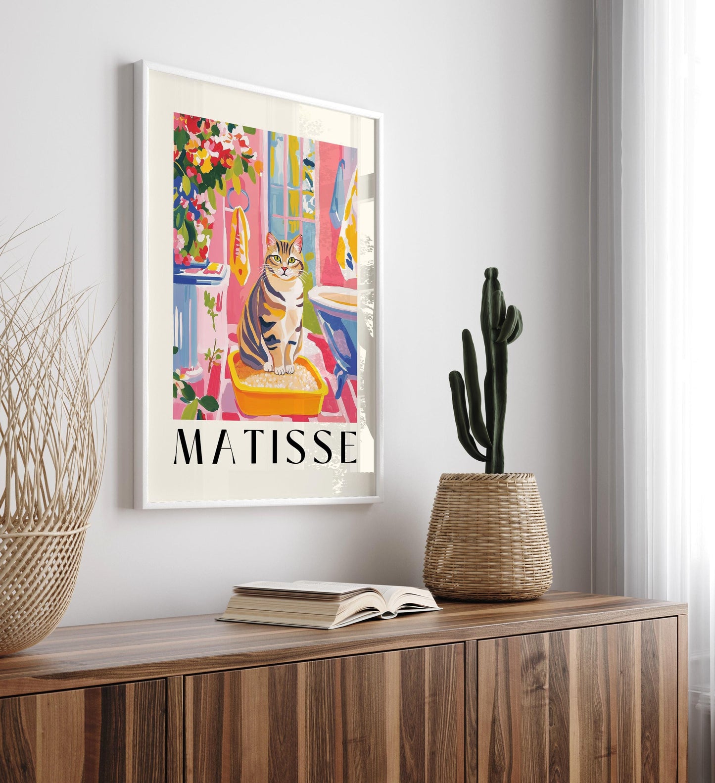 Funny Tabby Cat Bathroom Print: Matisse Style Wall Decor