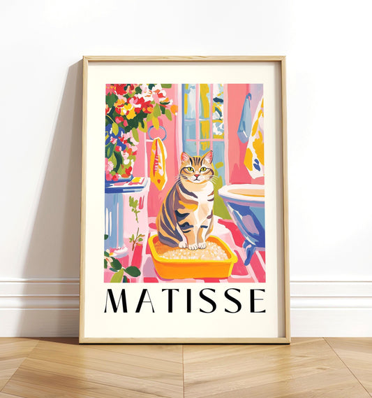 Funny Tabby Cat Bathroom Print: Matisse Style Wall Decor