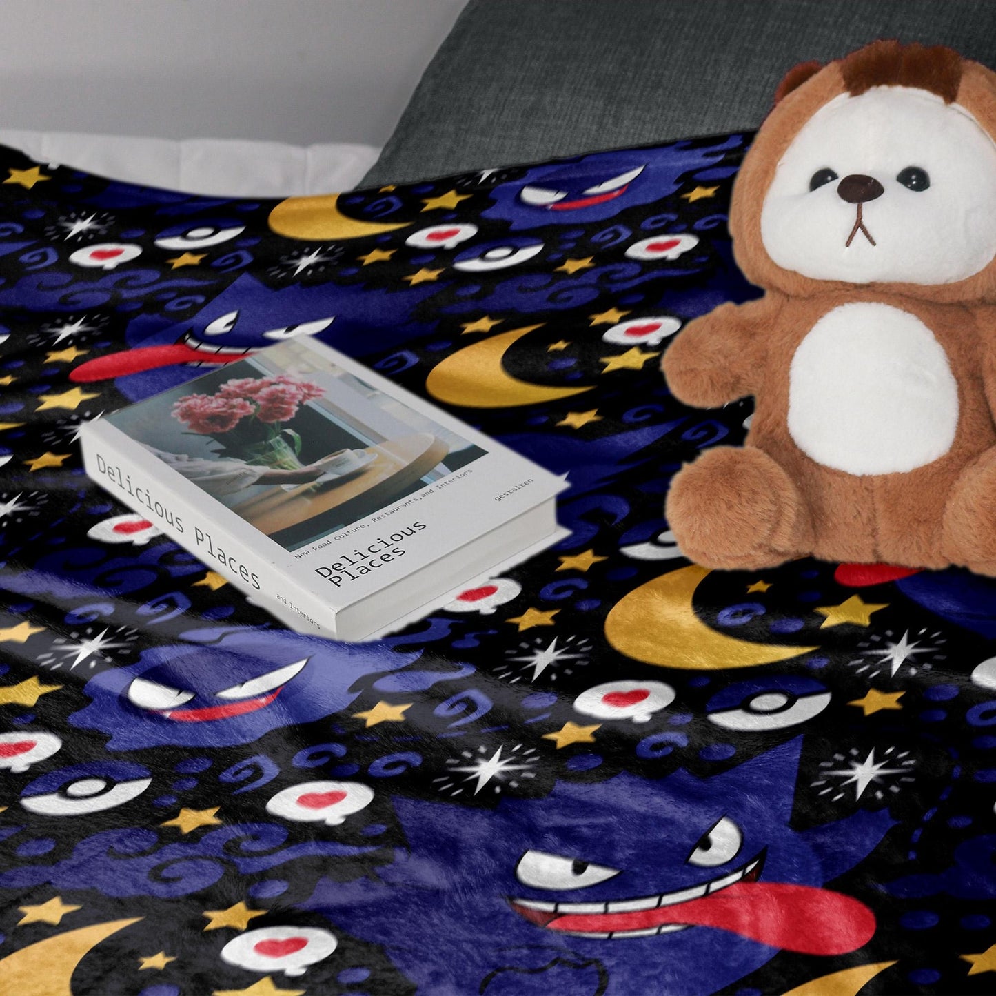 Gengar Fleece Blanket, Cute Purple Moon Throw Blanket, Tropical Home Decor Blanket,  Gengar Blanket Gifts