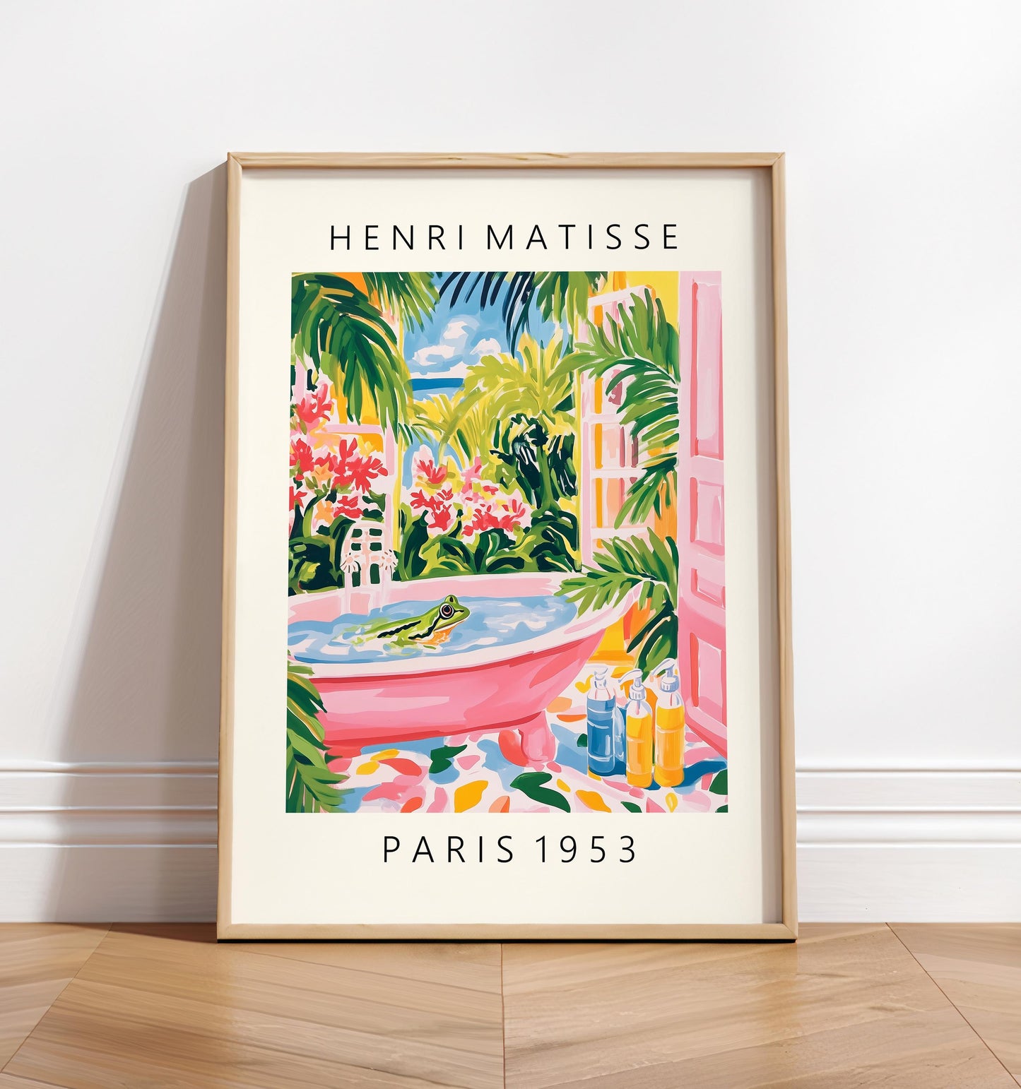 Frog bathroom print, Matisse wall art, Dopamine decor, Gallery exhibition poster, Funny animal print