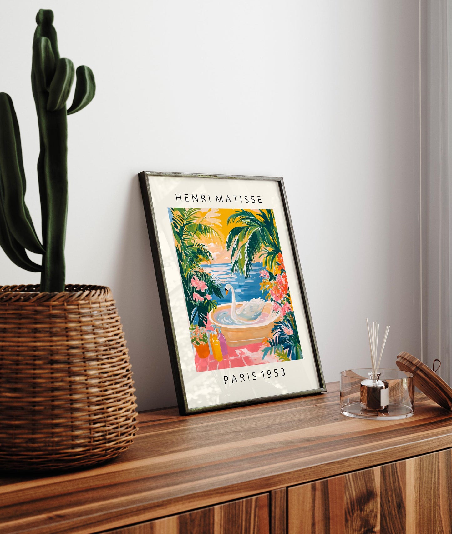 Swan Bathroom Print: Pink Botanical Matisse Wall Art