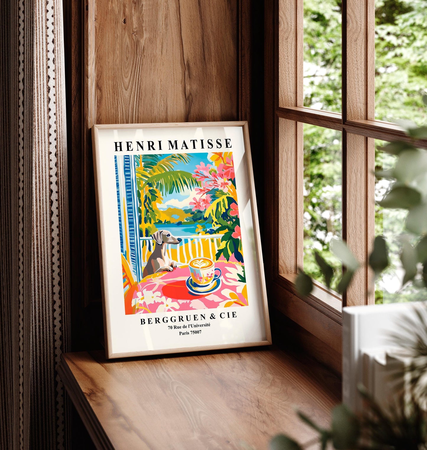 Greyhound Coffee Print: Funny Dog Matisse Style Kitchen Art