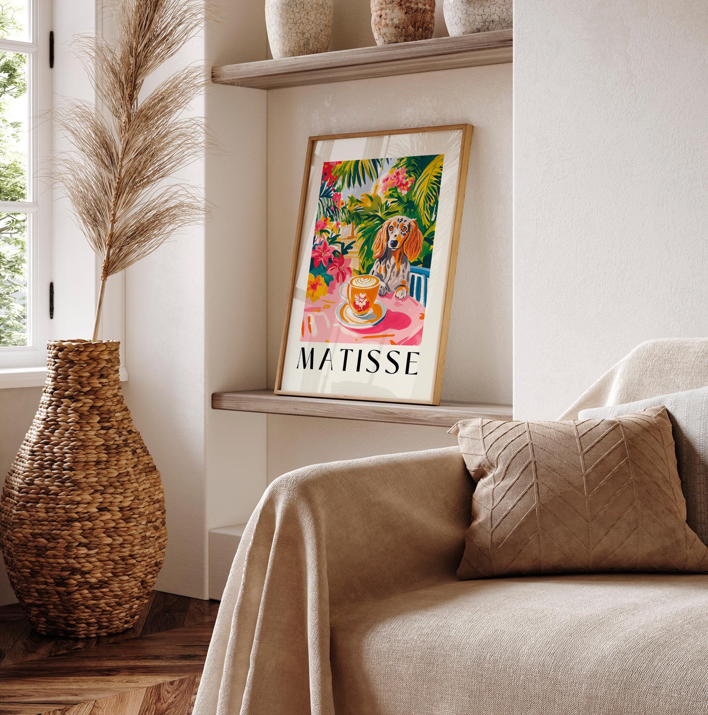 Dachshund Coffee Print: Matisse Style Kitchen Wall Art