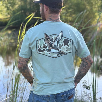 Camo Duck Hunting T-Shirt | Mallard Flight Outdoor Tee | Front & Back Design | Waterfowl Shirt for Men | Southern Outdoors Graphic Tee