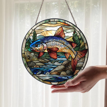 Rainbow Trout Glass Suncatcher, Glass Fish Window Hanging, Angler Gift, Fishing Cabin Ornament, Nature Lover Sun Catcher, Fisherman Gift