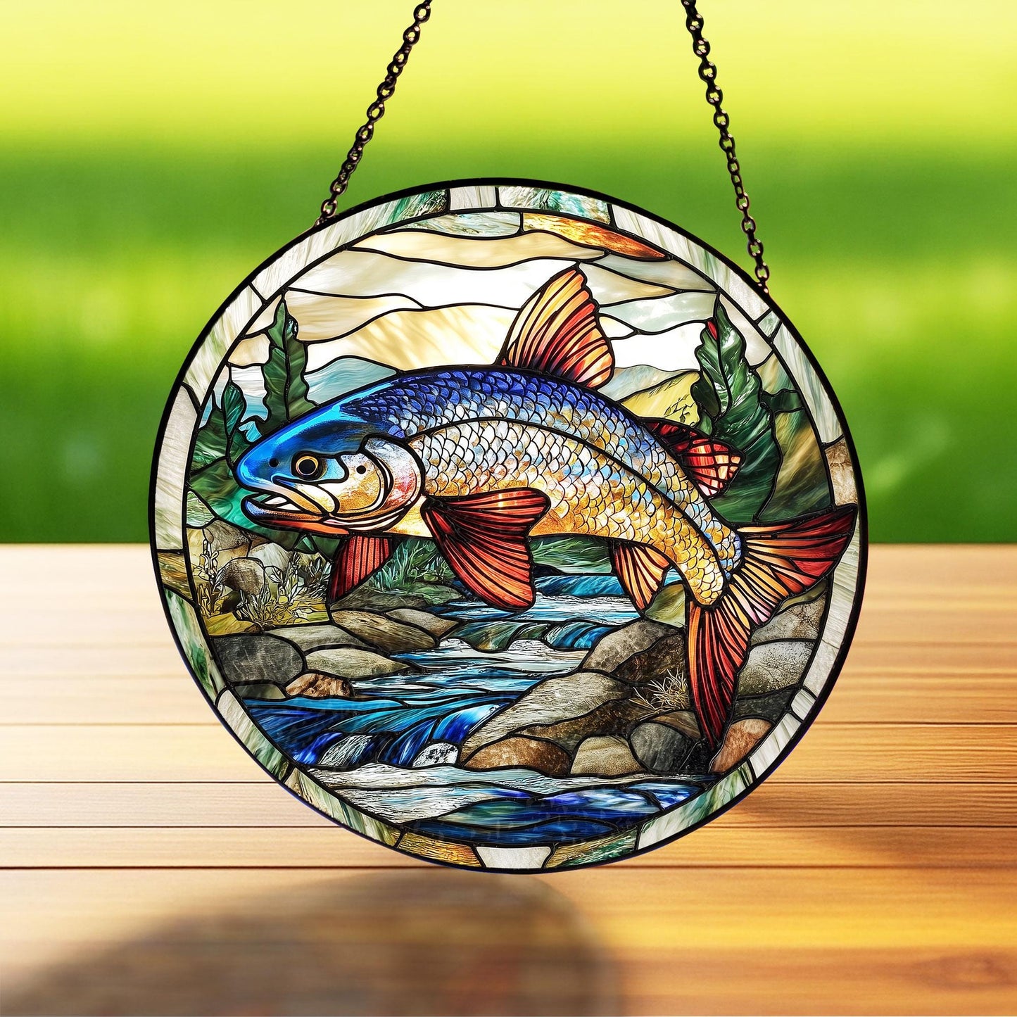 Rainbow Trout Glass Suncatcher, Glass Fish Window Hanging, Angler Gift, Fishing Cabin Ornament, Nature Lover Sun Catcher, Fisherman Gift