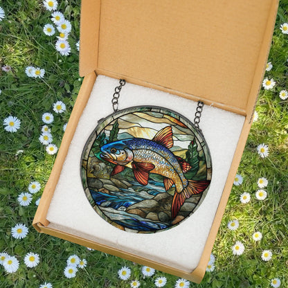 Rainbow Trout Glass Suncatcher, Glass Fish Window Hanging, Angler Gift, Fishing Cabin Ornament, Nature Lover Sun Catcher, Fisherman Gift
