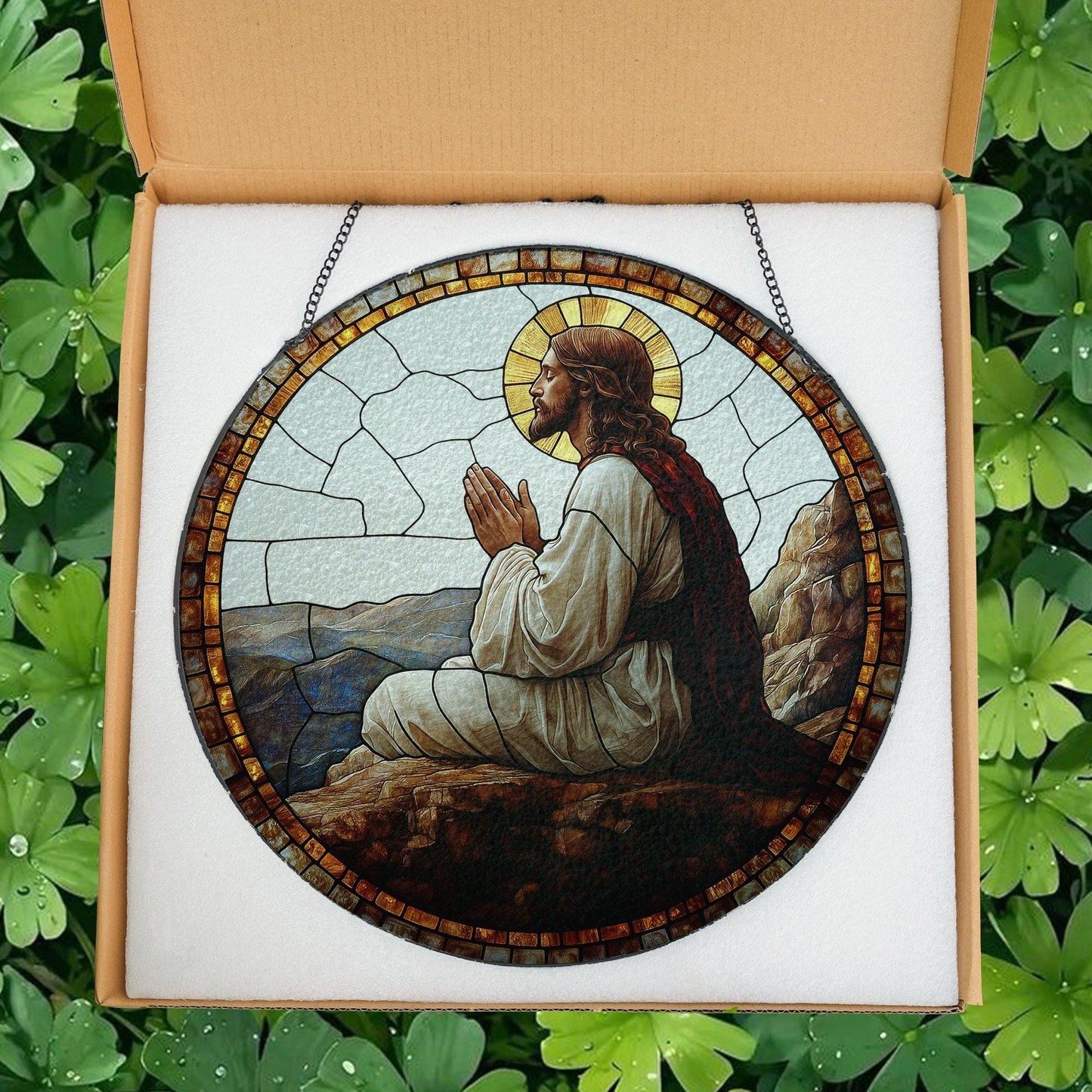 Jesus Praying Stained Glass Suncatcher, Gift for Christian Friend, Christian Window Art, Christian Window Art for Prayer Room, Catholic Gift