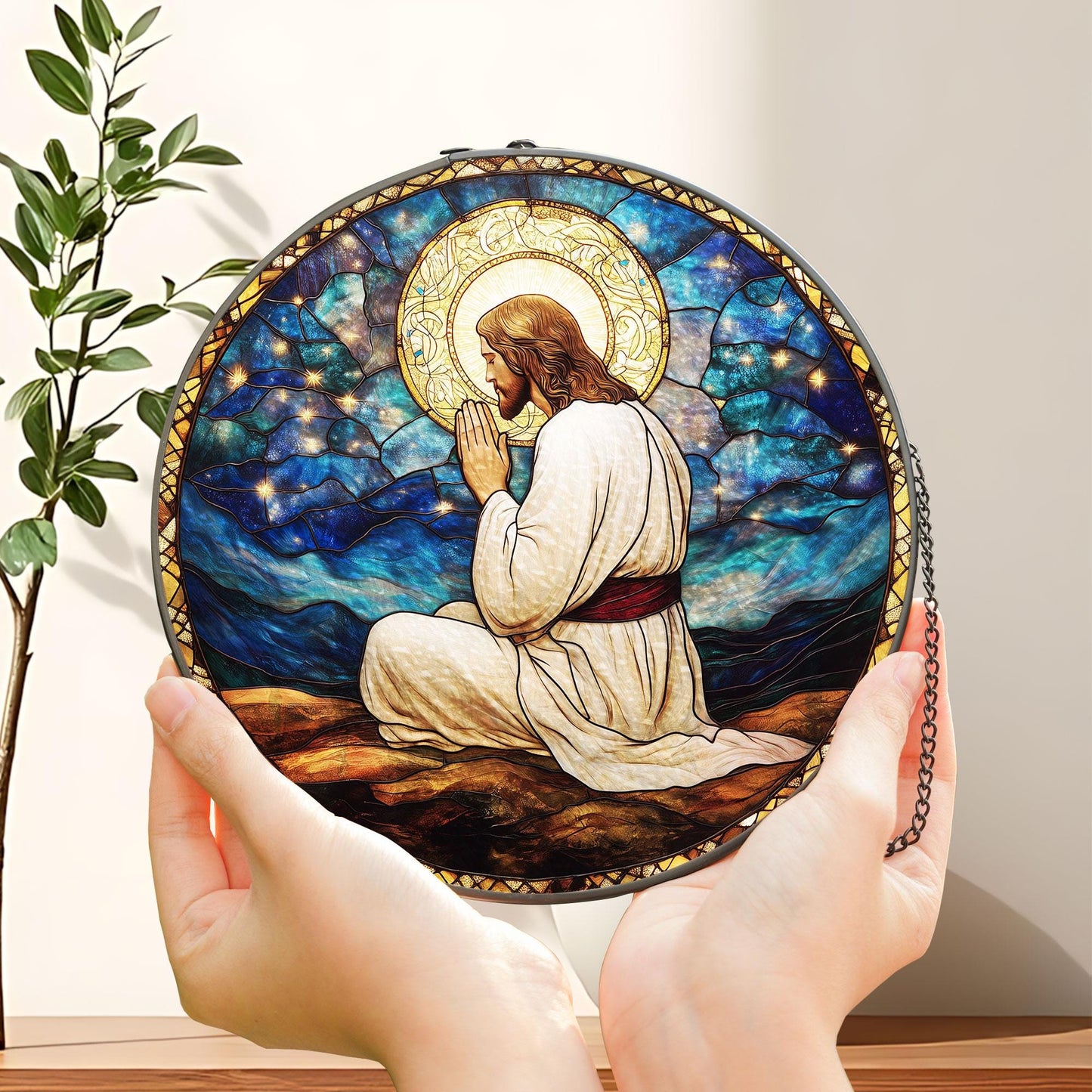 God Stained Glass Suncatcher, God Window Hanging, Jesus Christ Decoration, Jesus Suncatcher, Art Nature Gift Jesus, Suncatcher home decor