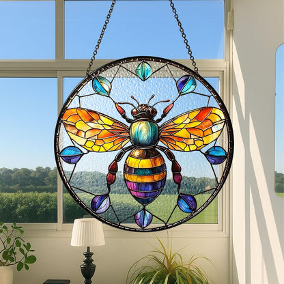 Bee Stained Glass Suncatcher, Honeybee Glass Window Hanging, Garden Decor Gift, Bee Glass Ornament, Nature Lover Gift, Gift For Garden Lover