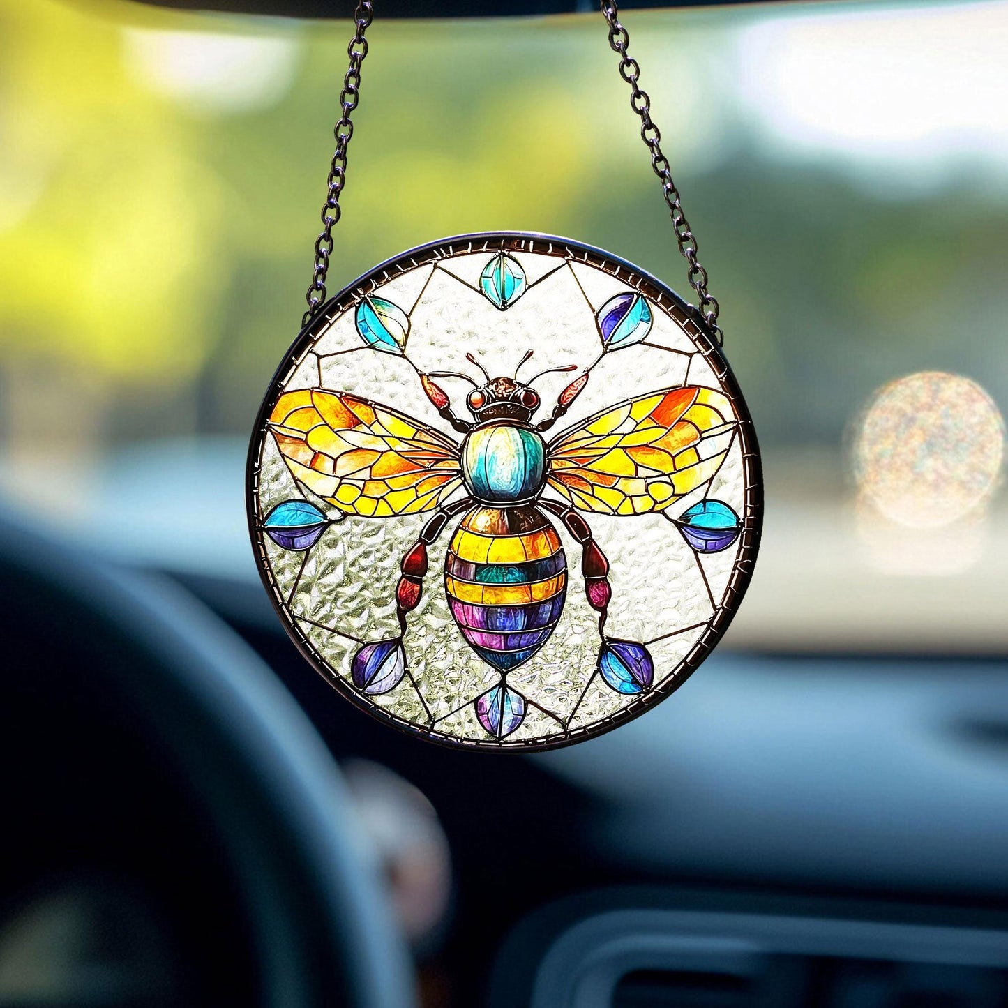 Bee Stained Glass Suncatcher, Honeybee Glass Window Hanging, Garden Decor Gift, Bee Glass Ornament, Nature Lover Gift, Gift For Garden Lover