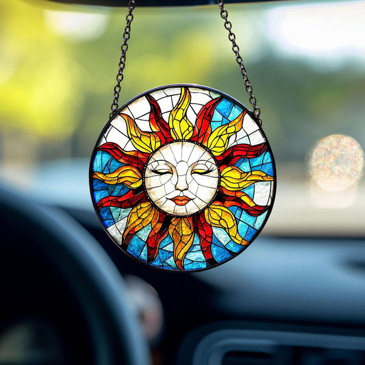Sun Face Glass Suncatcher, Sun Suncatcher Ornament, Faces Light Catcher Window Hanging, Whimsical Spiral Sun, Sun Decor, Sun Set Lover Gift