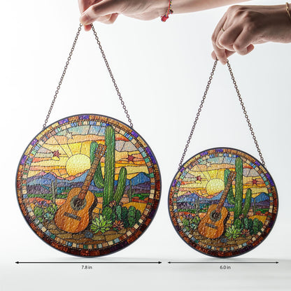 Cactus Stained Glass Suncatcher, Southwestern Glass Hanging, Music Lover Gift, Tropical Home Decoration, Southwestern Decor, Cactus Accent