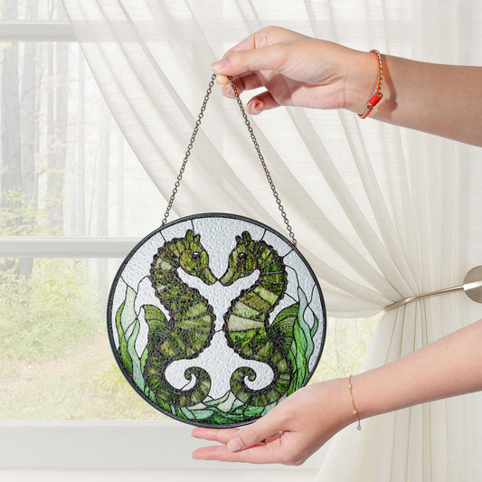 Seahorse Stained Glass Suncatcher, Seahorse Ornament, Suncatcher Ornament Gift, Cool Suncather Windows, Custom Shape Suncatcher