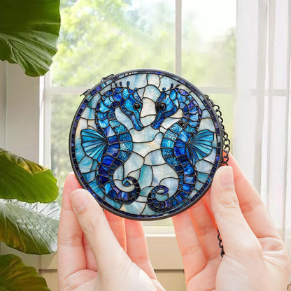 Seahorse Stained Glass Suncatcher, Beach Decor, Seahorse Ornament, Suncatcher Ornament Gift, Cool Suncather Windows, Custom Shape Suncatcher