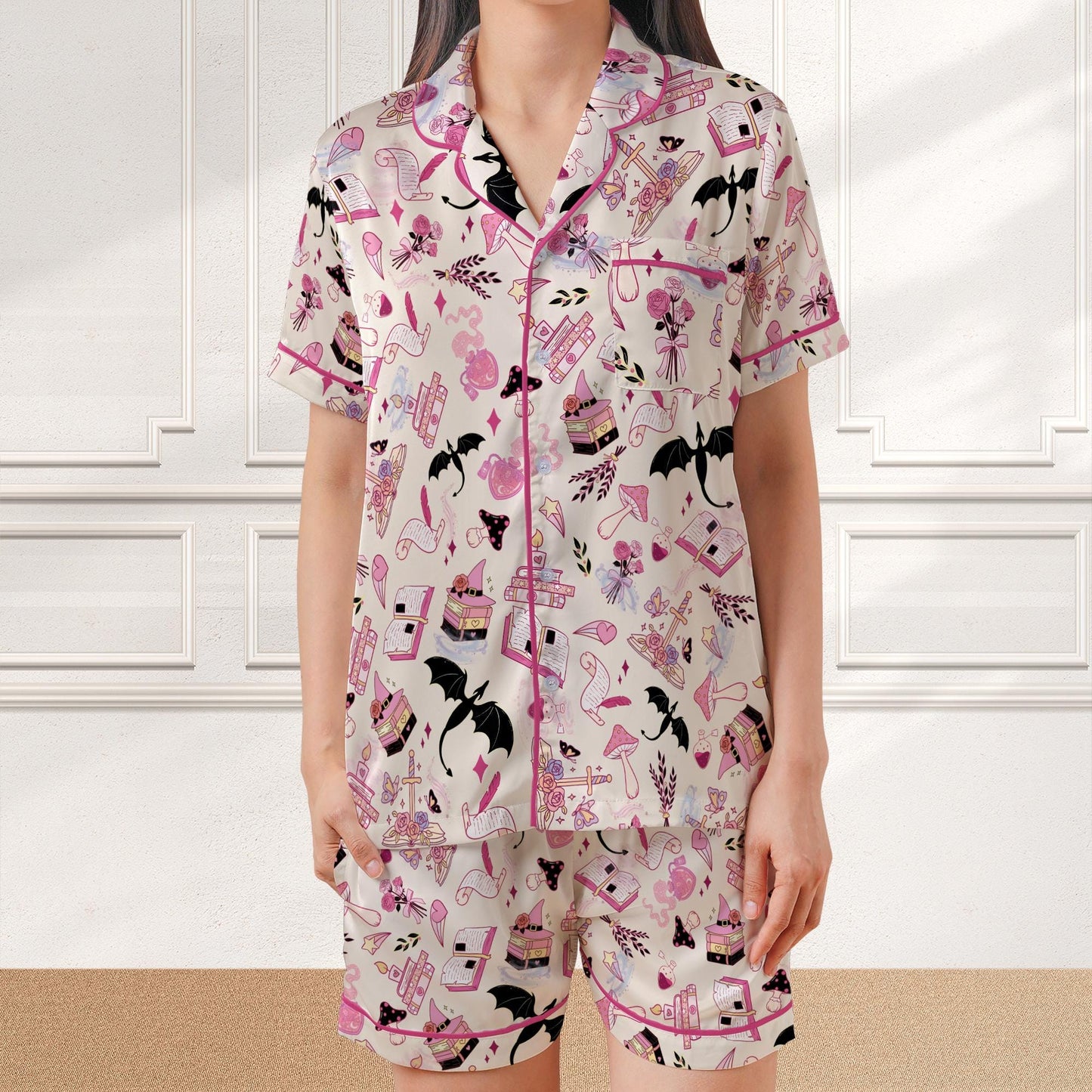 Bookish Short Pajamas, Fantasy Reader PJs, Enemies To Lovers Pajamas, Reading Girl Gift, Romantasy Gift for Book Lover