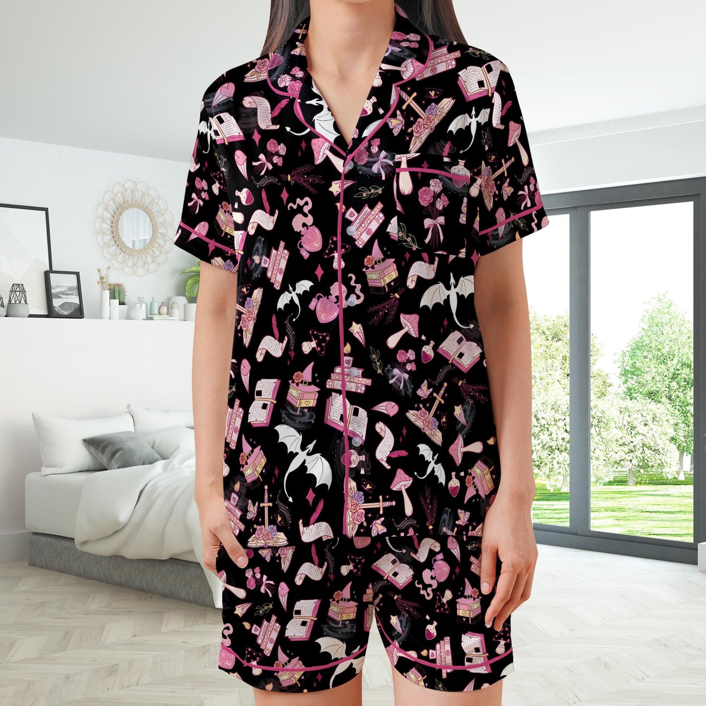 Fantasy Readers Pajamas Set, Fantasy Book Lovers Pajama Sleepwear Short Sleeve Pajamas, Bookish Pajamas, Romance Reader, Enemies to Lovers