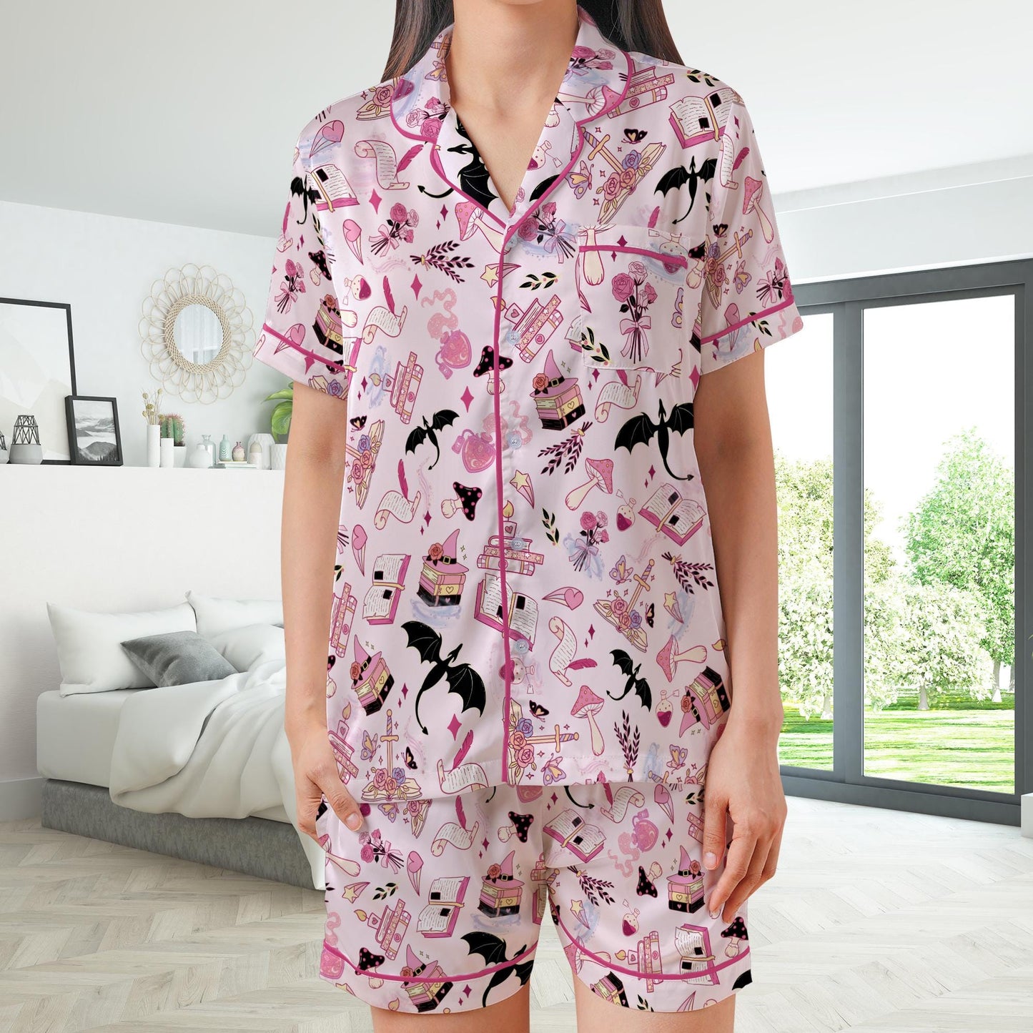 Fantasy Readers Pajamas Set, Fantasy Book Lovers Pajama Sleepwear Short Sleeve Pajamas, Bookish Pajamas, Romance Reader, Enemies to Lovers